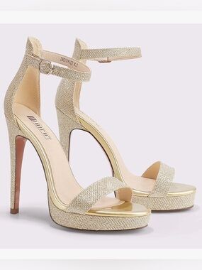 Gold Glitter Ankle-Strap Stilettos Heels